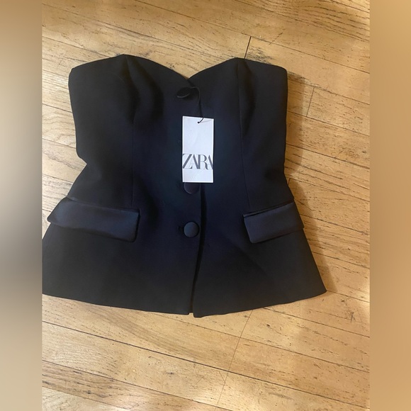 Zara Tops - Zara strapless blazer top. Tuxedo look. Size small. NWT!!